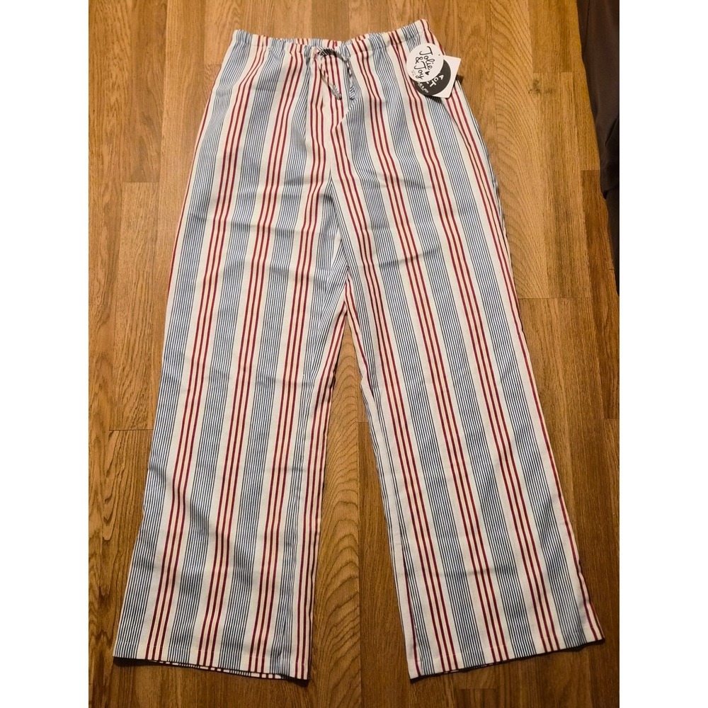 Jolie & Joy Womens Medium Red Blue White Striped Wide Leg Linen Blend Pants NWT